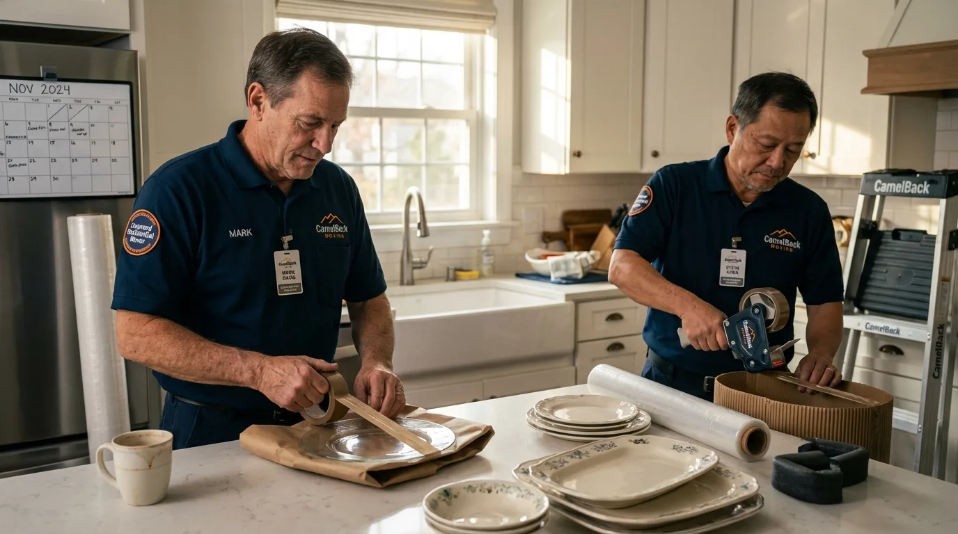 Professional crew packing kitchen dishware in Hugo, CO